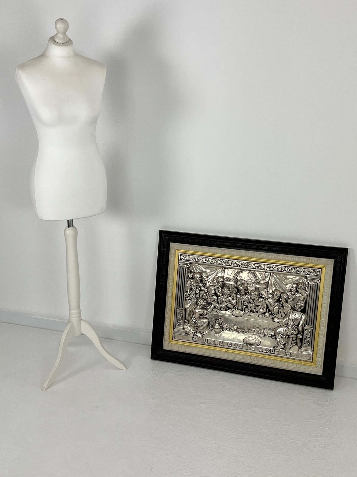 Art Large "Ultima Cena De Jesus" Made In Italy Silver Plated Metal 1960s photo