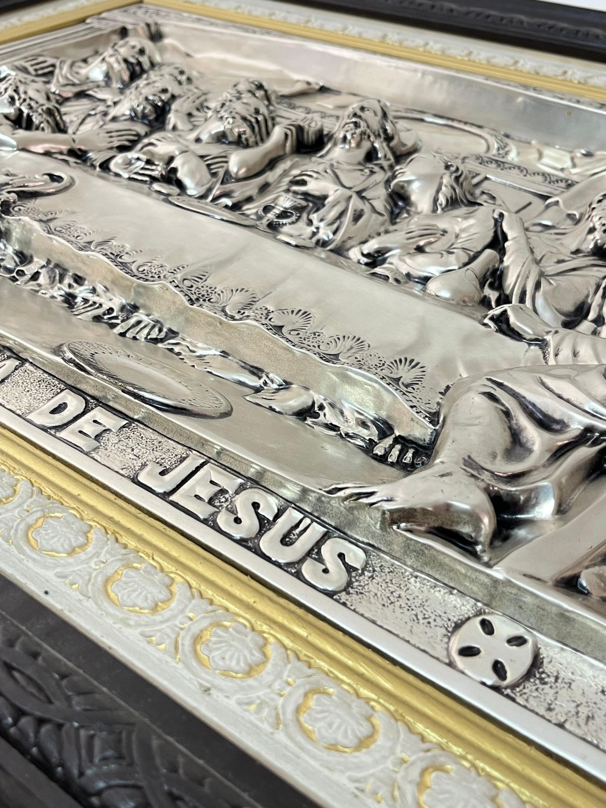 photo vinterior Large "Ultima Cena De Jesus" Made In Italy Silver Plated Metal 1960s
