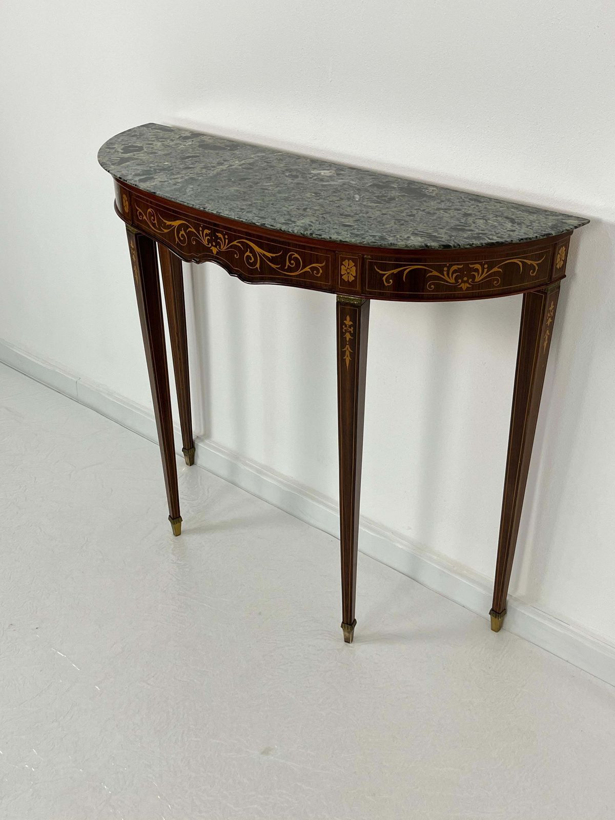 Mid Century Italian Console Table With Green Marble Top, Brass Feet, 1960s photo furniture