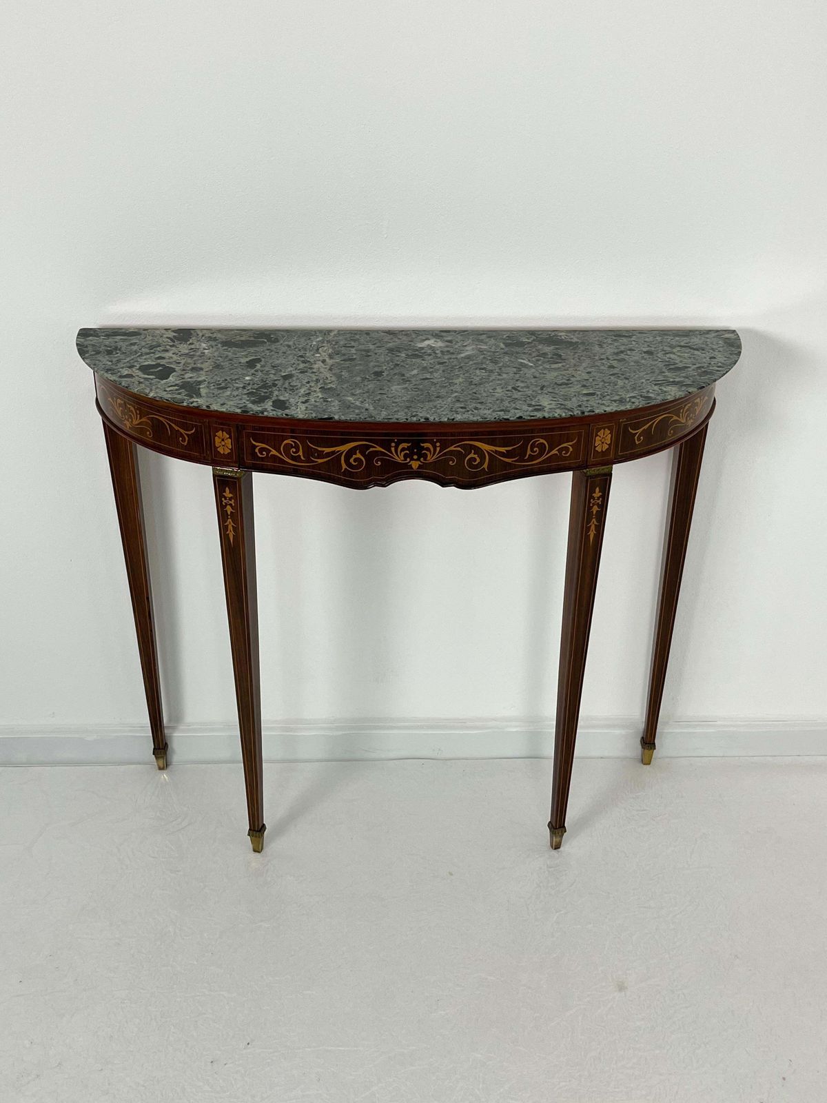 Mid Century Italian Console Table With Green Marble Top, Brass Feet, 1960s photo Furniture