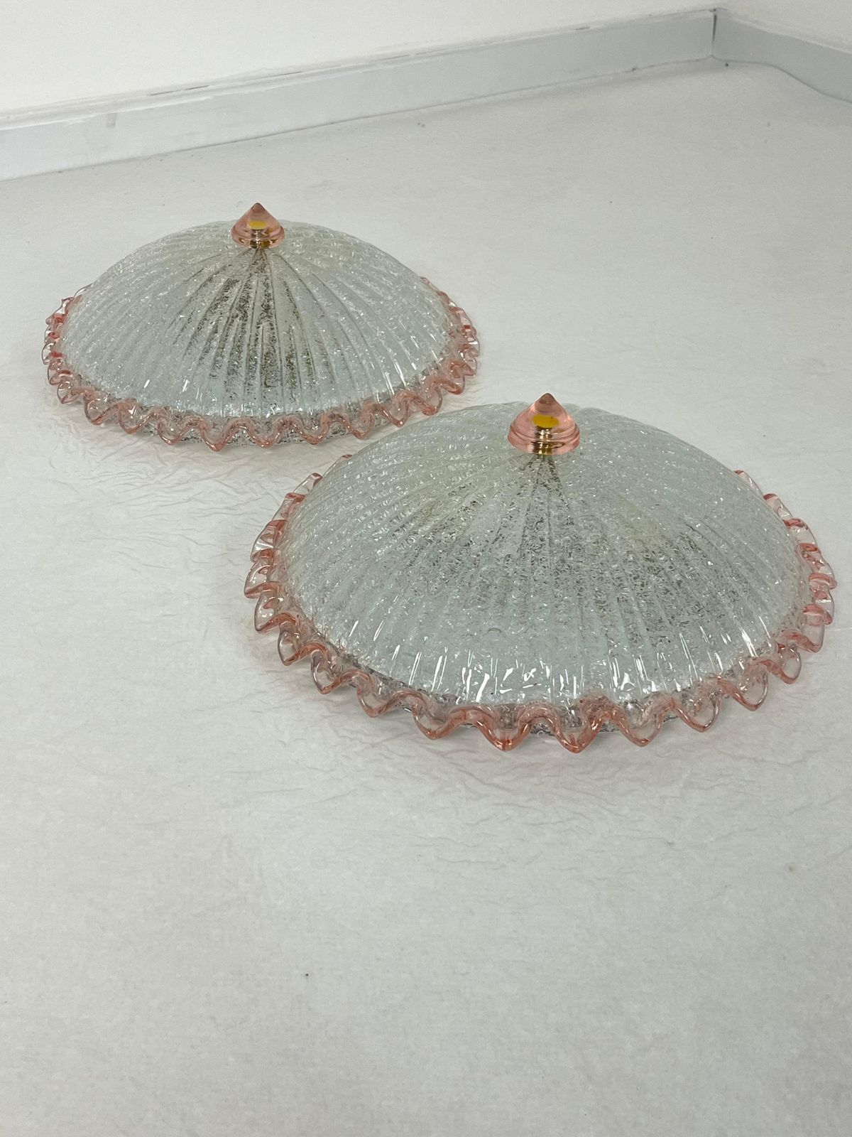 Set Of 2 Murano Glass Ceiling Lights, In The Style Of Barovier & Toso 1980s photo vintage