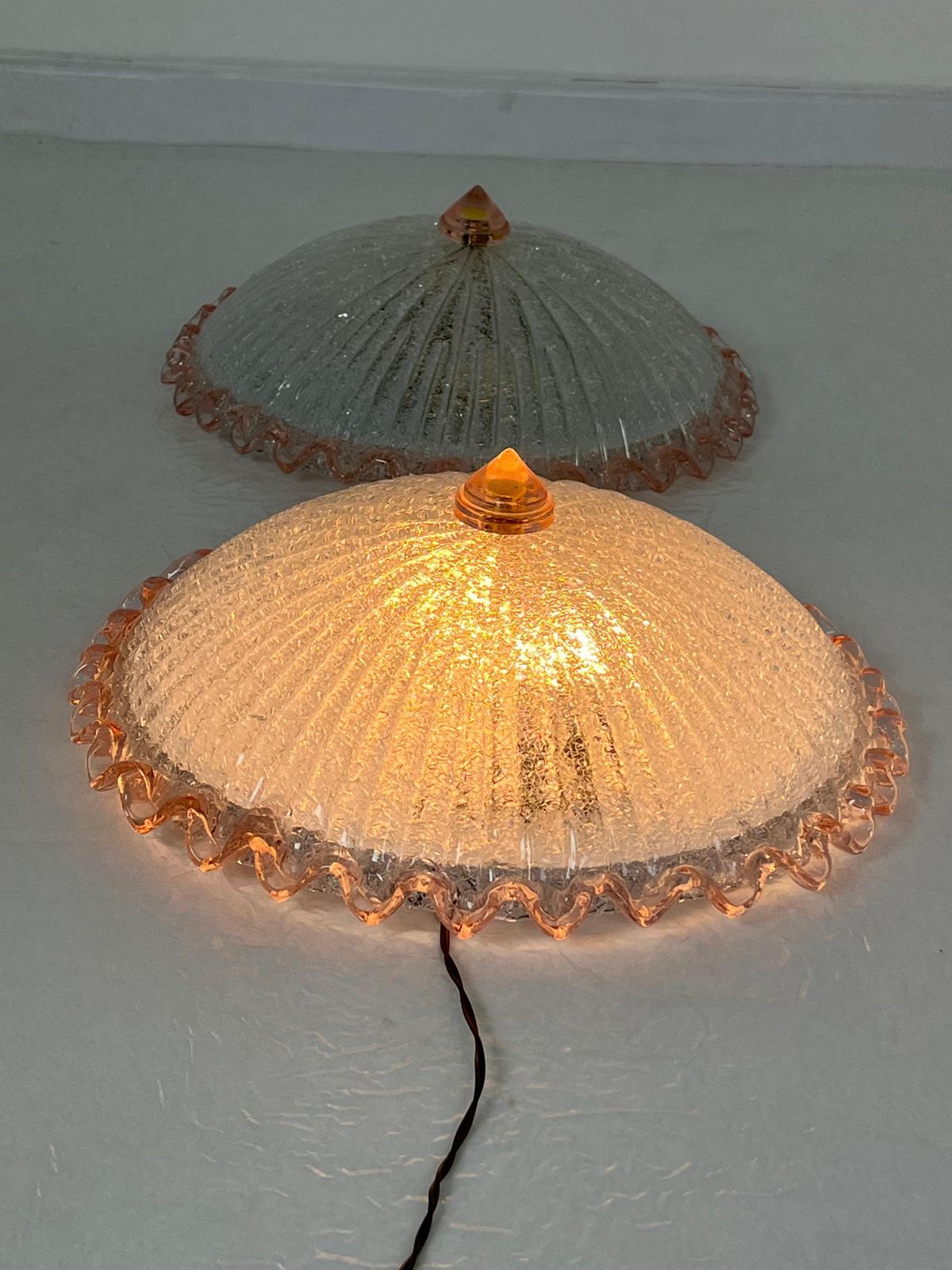 Lighting Set Of 2 Murano Glass Ceiling Lights, In The Style Of Barovier & Toso 1980s photo