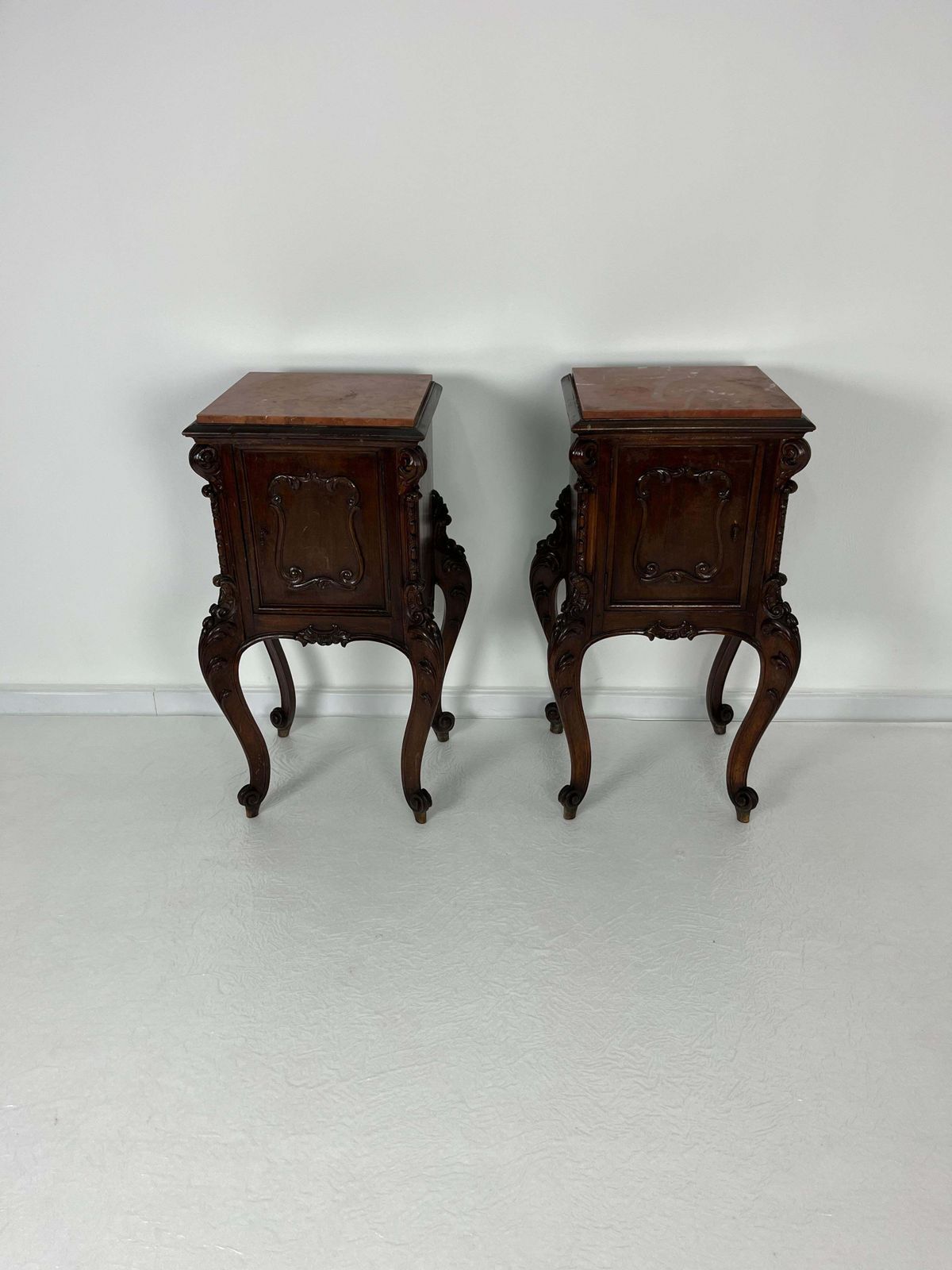 Set Of 2 French Louis XV Night Stands, Marble Top, 1930s photo furniture
