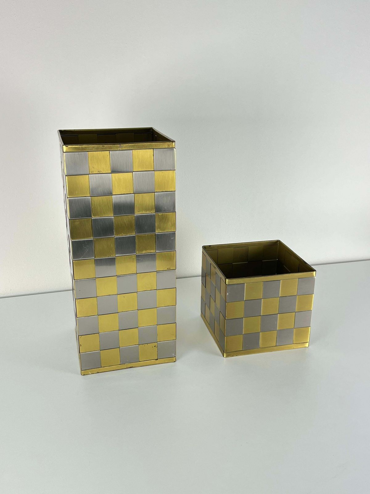 Set Of 2 Umbrella Stands And Plant Holder Brass And Steel, Made In Italy, 1970s photo for sale