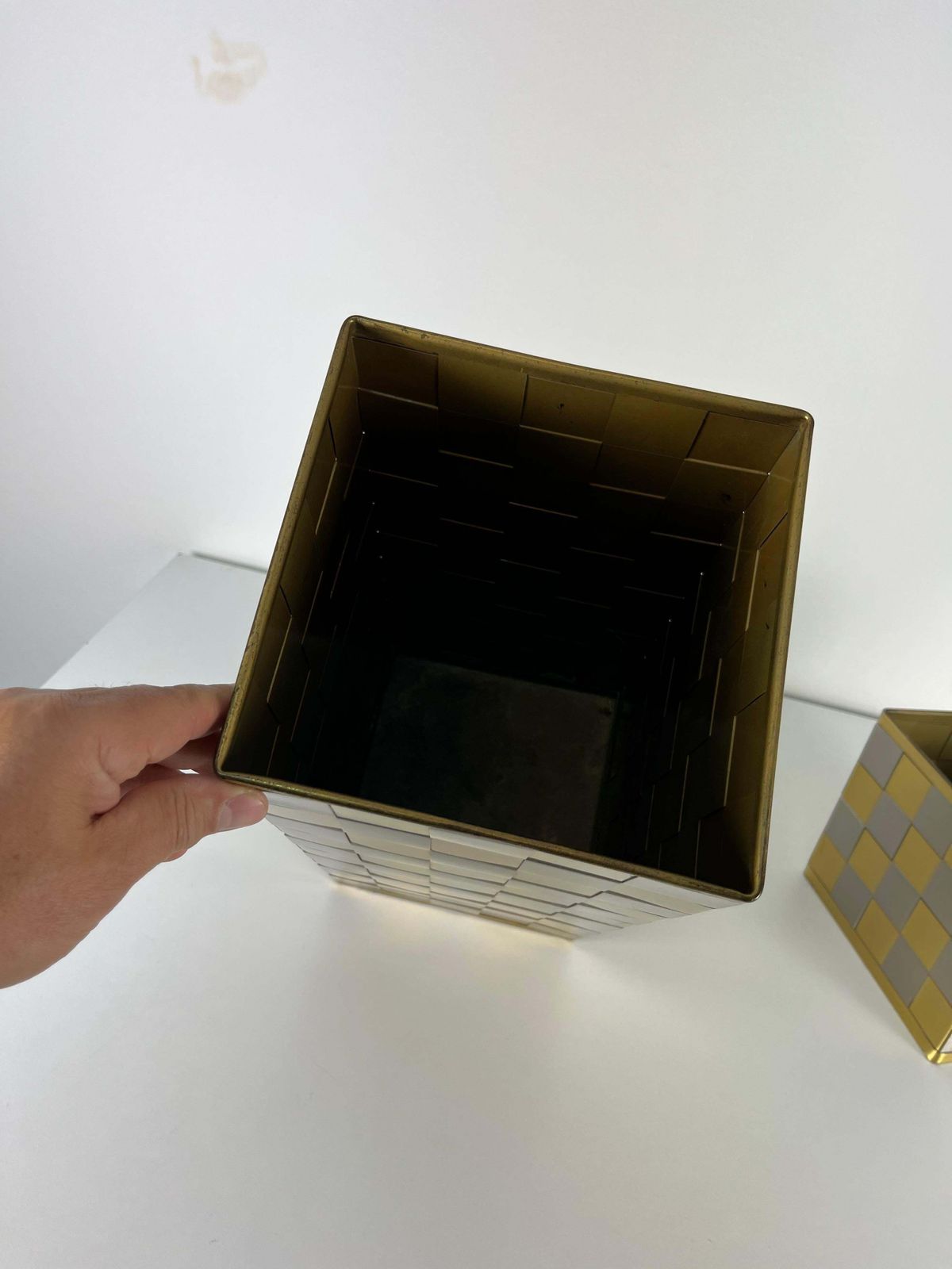 Set Of 2 Umbrella Stands And Plant Holder Brass And Steel, Made In Italy, 1970s photo vinterior