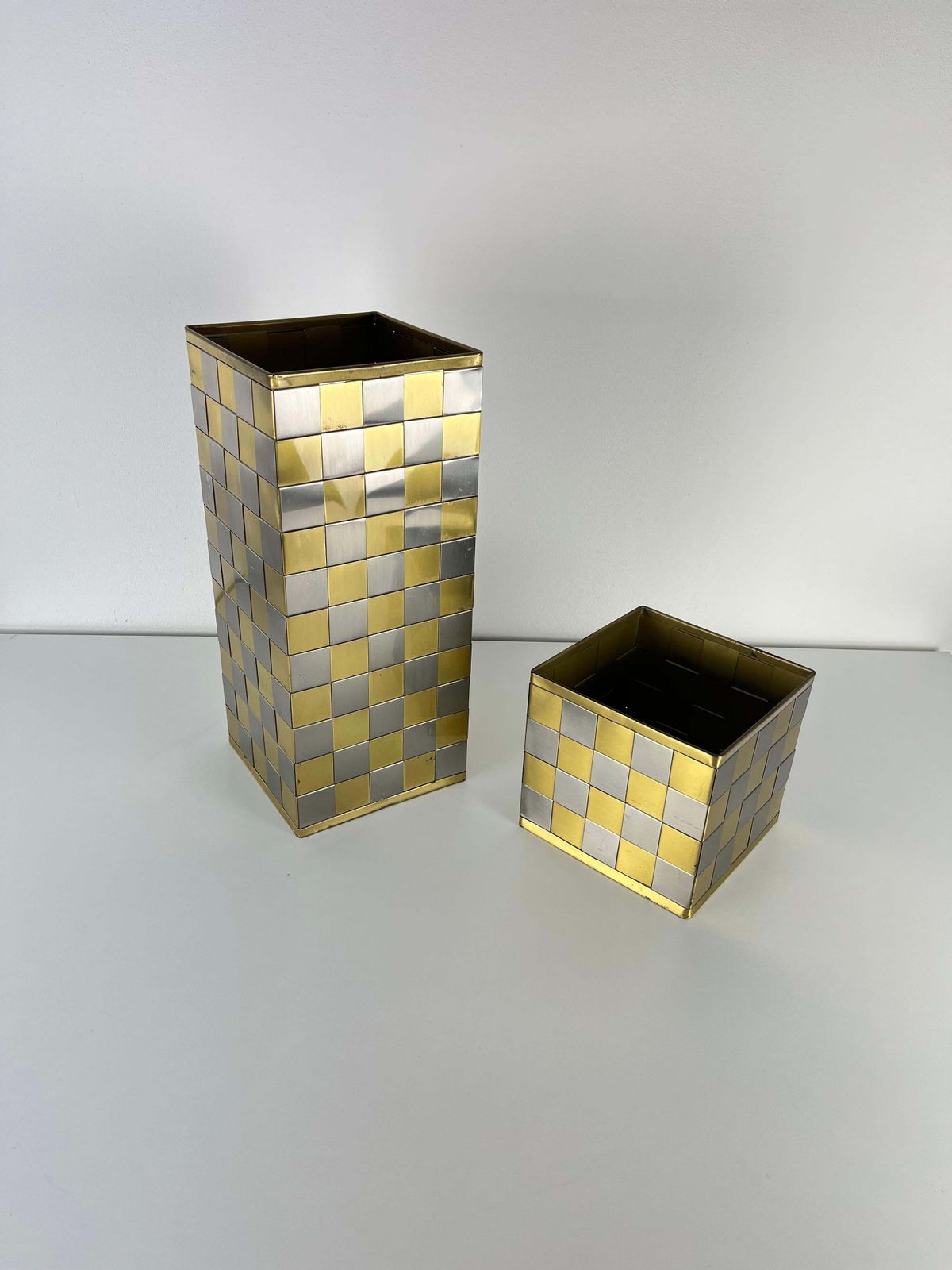 Set Of 2 Umbrella Stands And Plant Holder Brass And Steel, Made In Italy, 1970s photo buy
