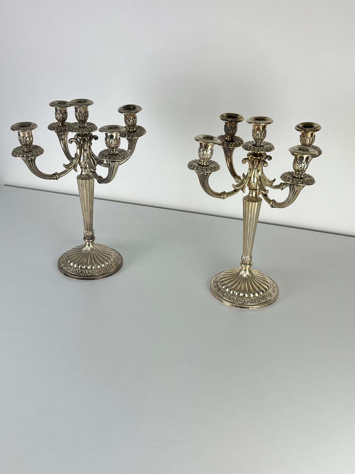 Set Of 2 Italian Candelabras 800 Silver 5 Flame, 1980s photo Home Decor