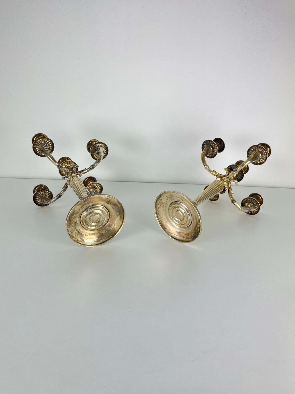 Set Of 2 Italian Candelabras 800 Silver 5 Flame, 1980s photo buy