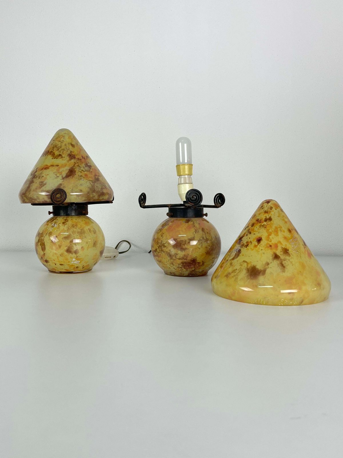 Lighting Set Of 2 Mid Century Murano Glass Bedside Lamps, 1950s photo