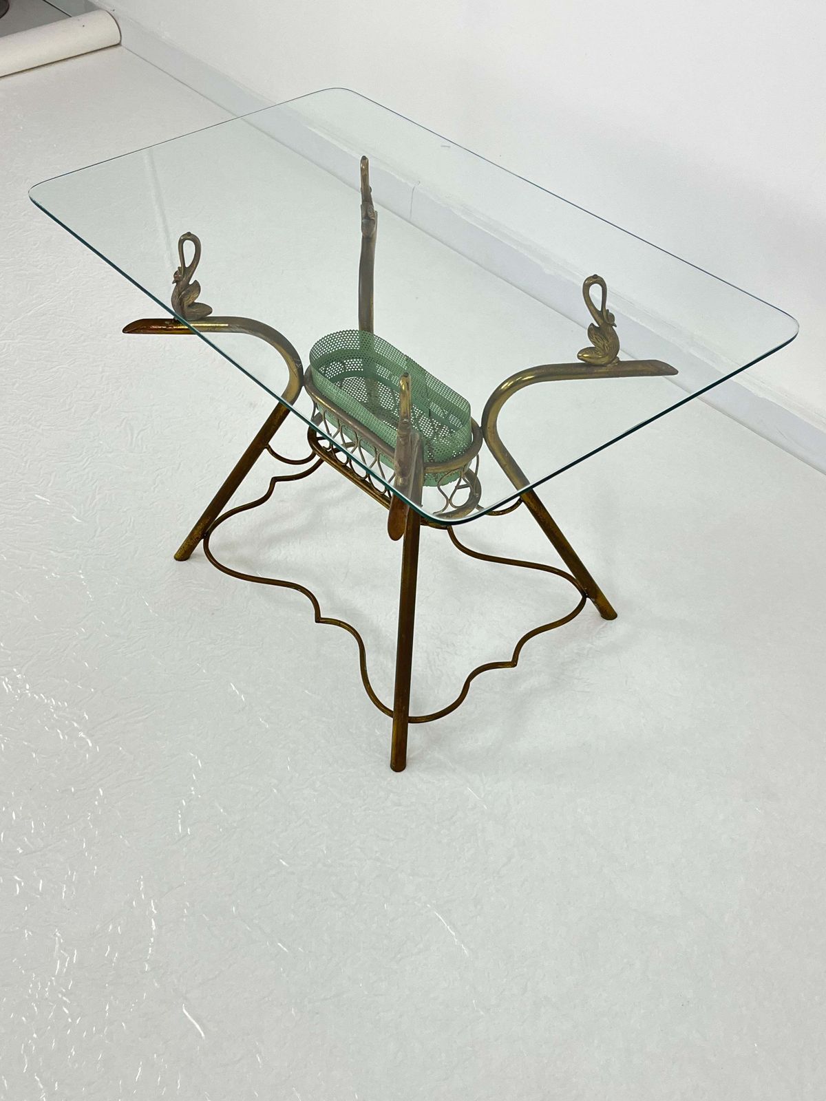 Mid Century Brass Italian Coffee Table Glass Top, 1950s photo furniture