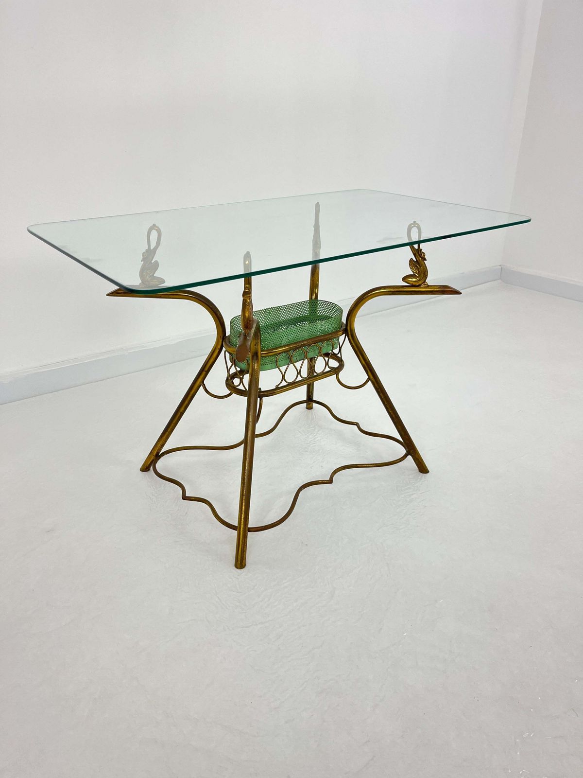 Mid Century Brass Italian Coffee Table Glass Top, 1950s photo for sale