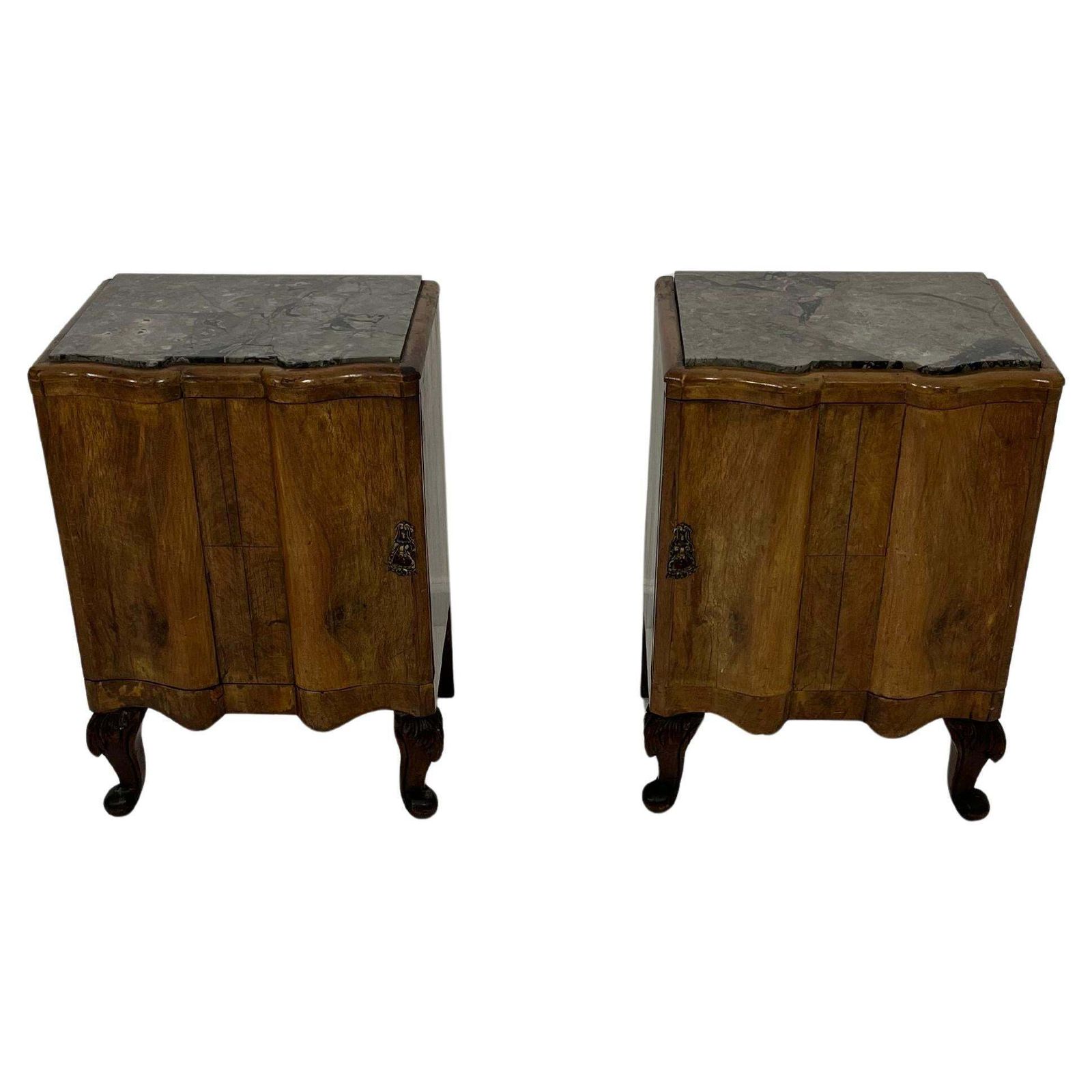 Set Of 2 Sicilian Art Deco Night Stands With Marble Top 1940s
