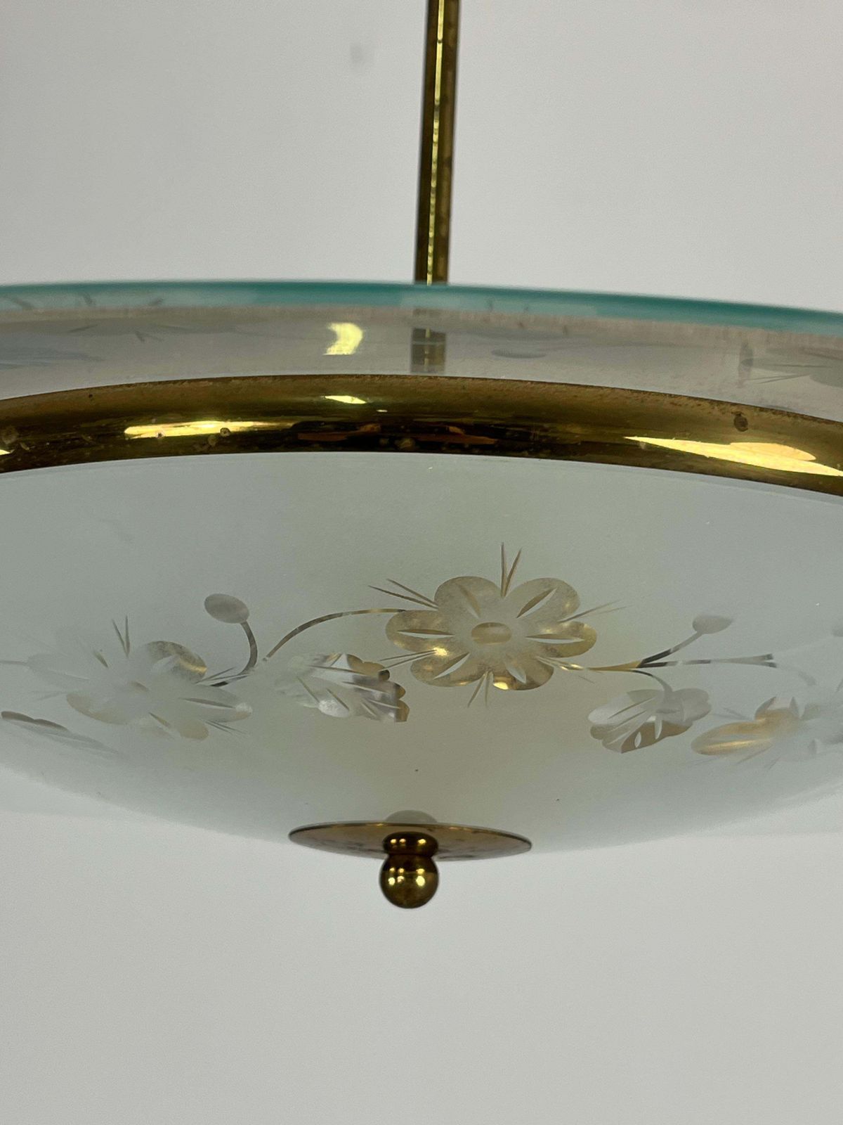Nile Green Murano Glass And Brass Chandelier Attributed To Pietro Chiesa 1950s photo buy