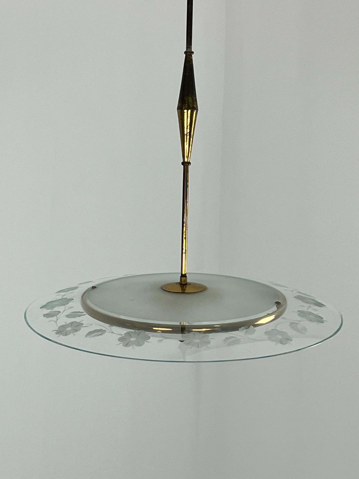 photo for sale Nile Green Murano Glass And Brass Chandelier Attributed To Pietro Chiesa 1950s