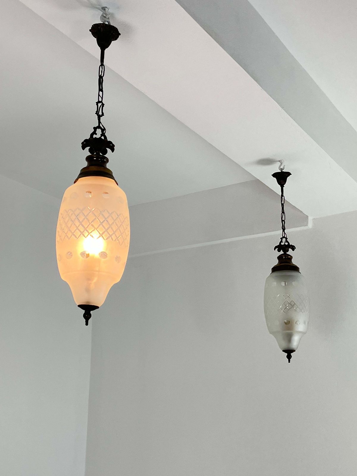 Set Of 2 Mid Century 2 Light Pendant Lamps Attributed To Luigi Caccia Dominioni photo buy