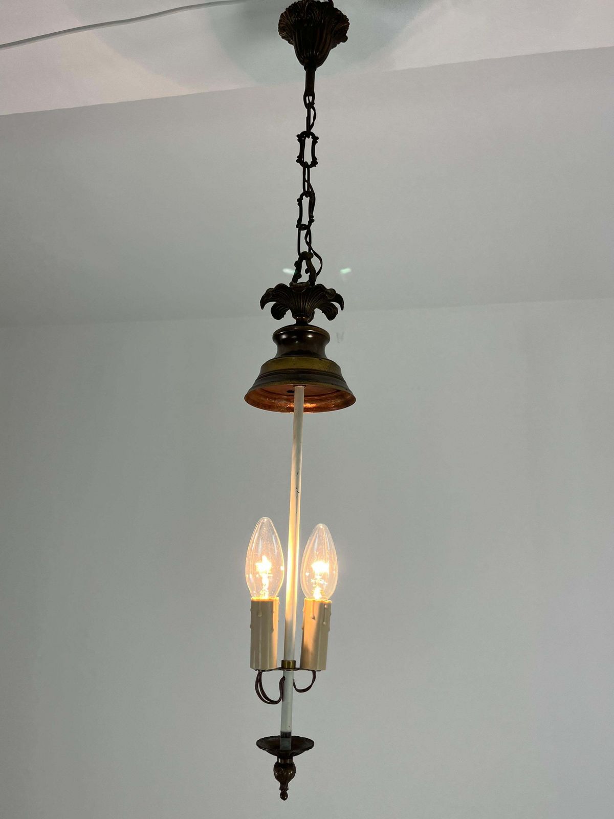 photo for sale Set Of 2 Mid Century 2 Light Pendant Lamps Attributed To Luigi Caccia Dominioni