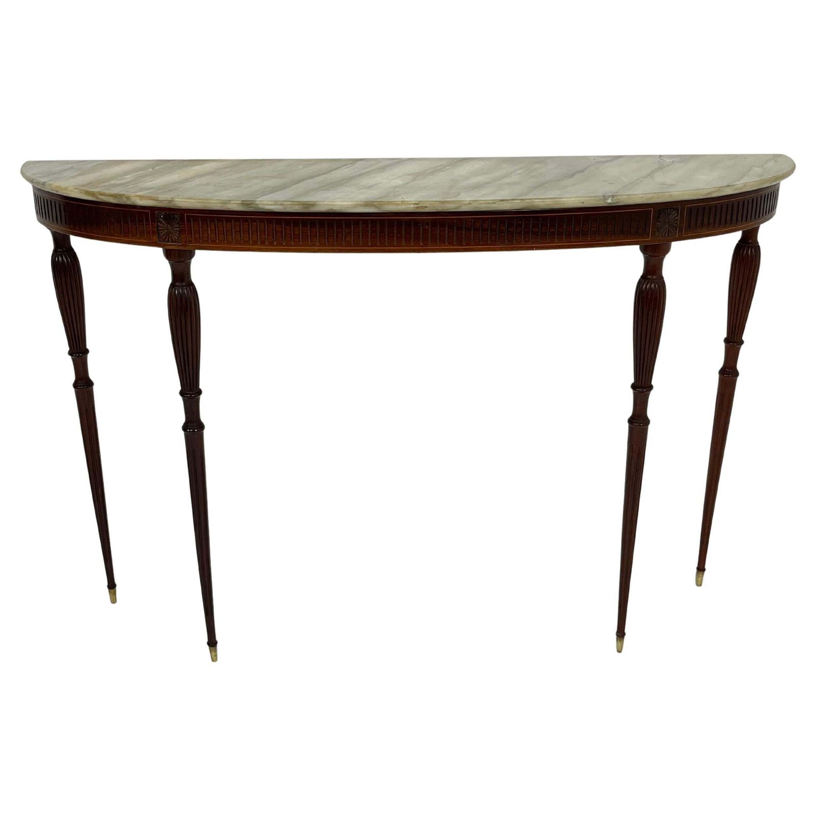 Italian Console Table Mid Century Marble Top Brass Details 1950s