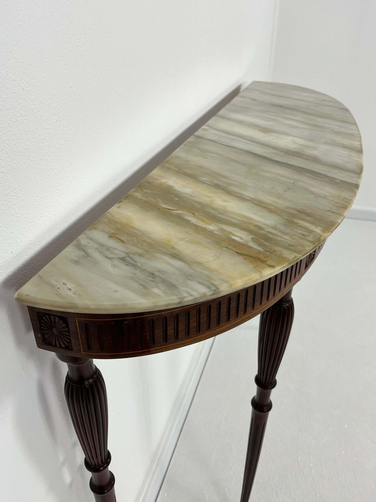 Italian Console Table Mid Century Marble Top Brass Details 1950s photo for sale