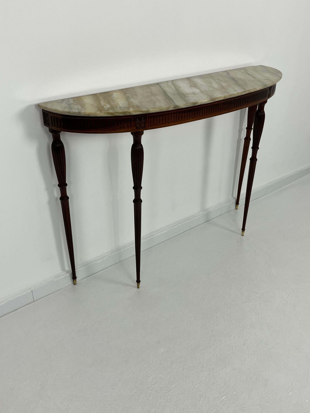 photo furniture Italian Console Table Mid Century Marble Top Brass Details 1950s
