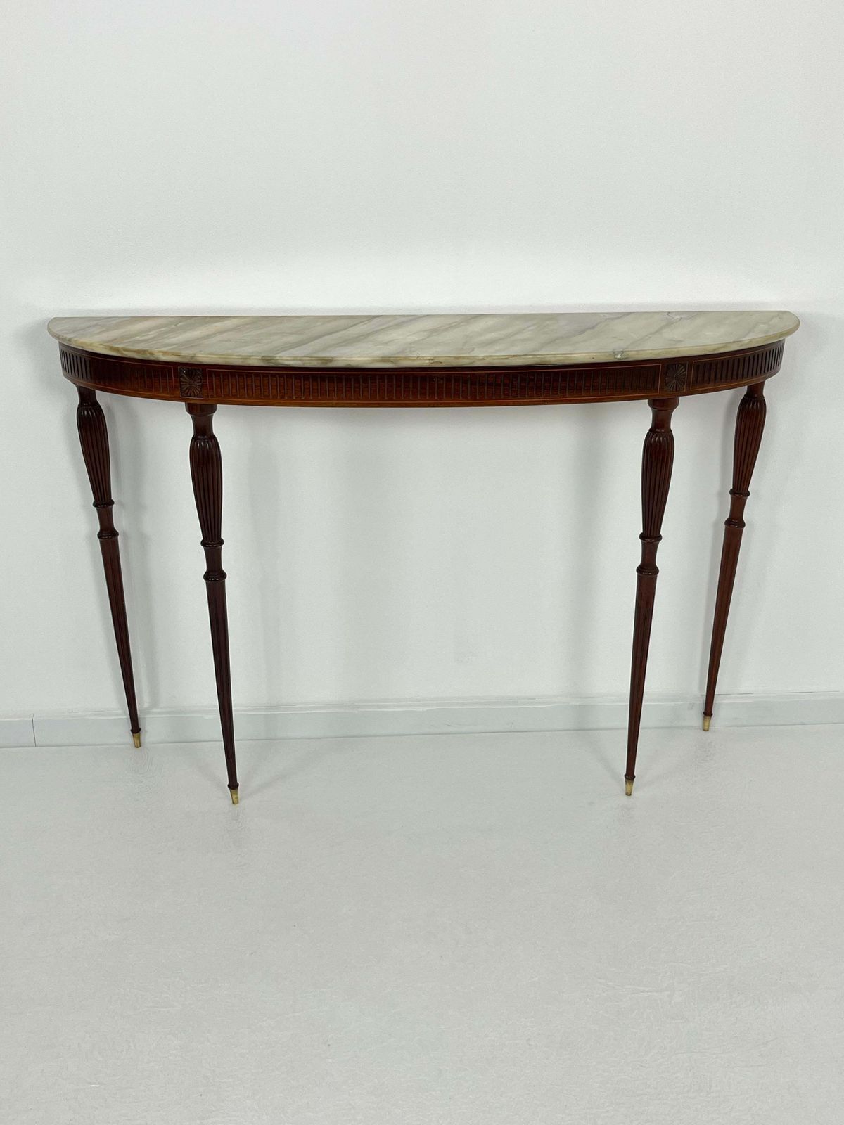 photo for sale Italian Console Table Mid Century Marble Top Brass Details 1950s