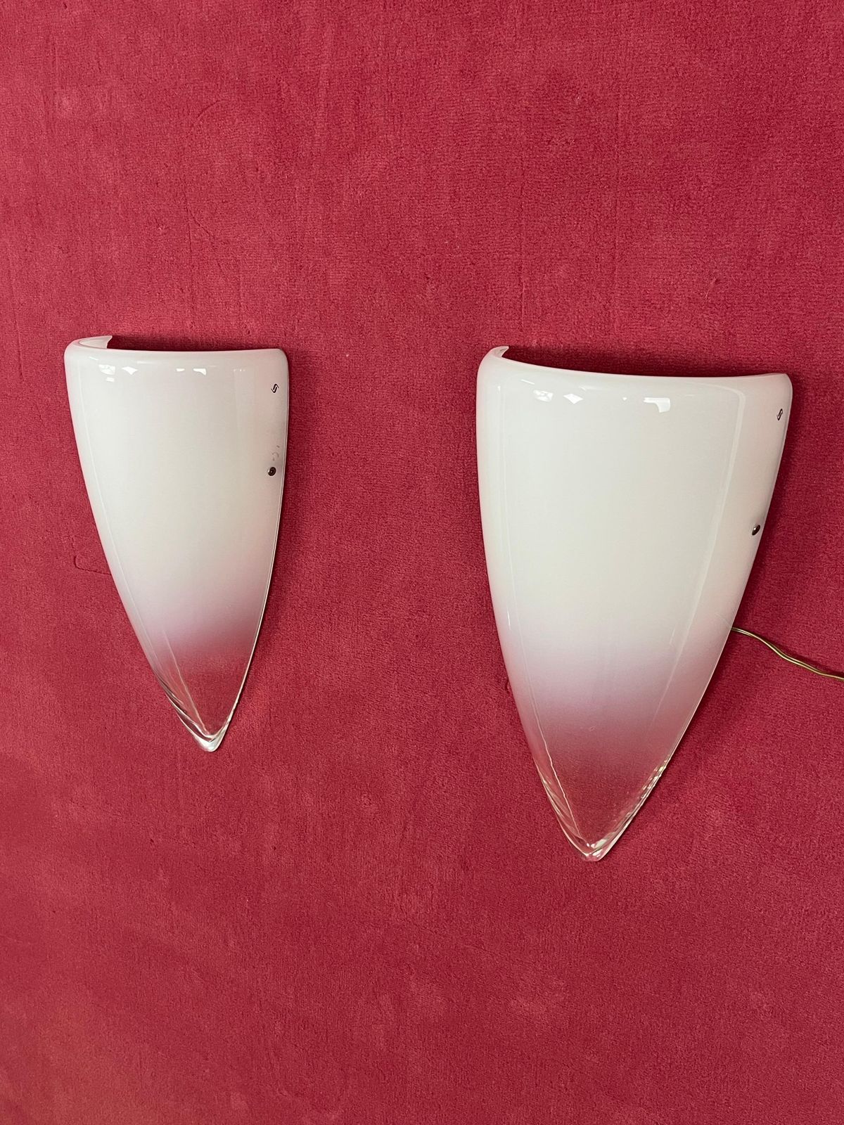 photo for sale Set Of 2 Murano Milk Glass And Transparent Wall Lamps, 1980s