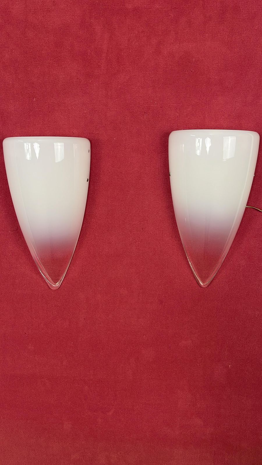 Lighting Set Of 2 Murano Milk Glass And Transparent Wall Lamps, 1980s photo