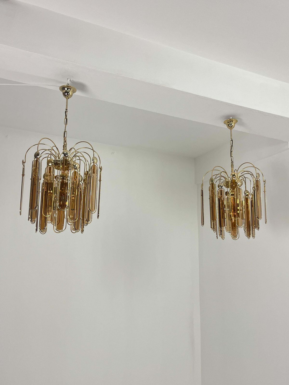 Set Of 2 Murano Glass Chandeliers Amber 6 Lights, 1960s photo furniture