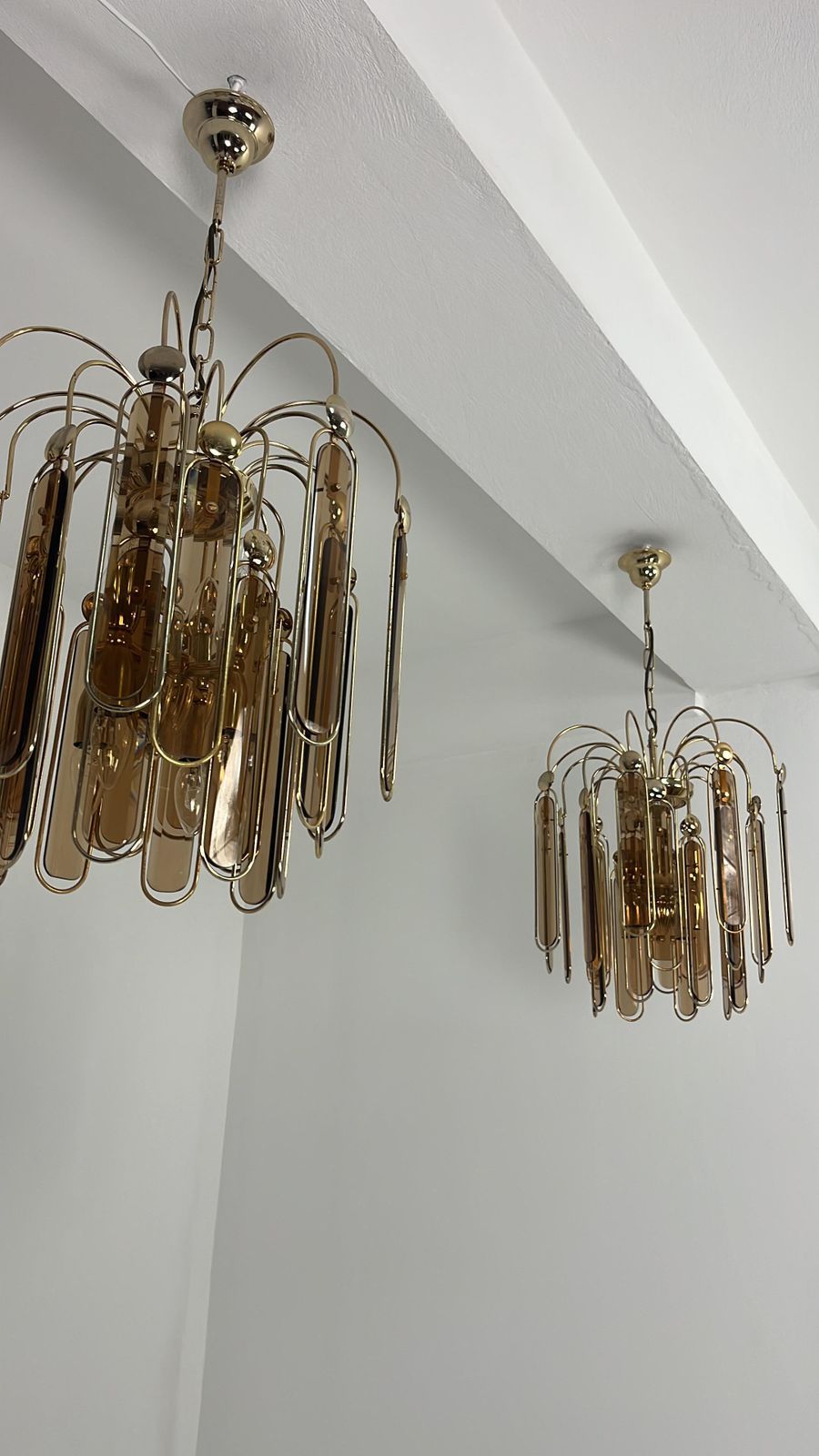 photo buy Set Of 2 Murano Glass Chandeliers Amber 6 Lights, 1960s