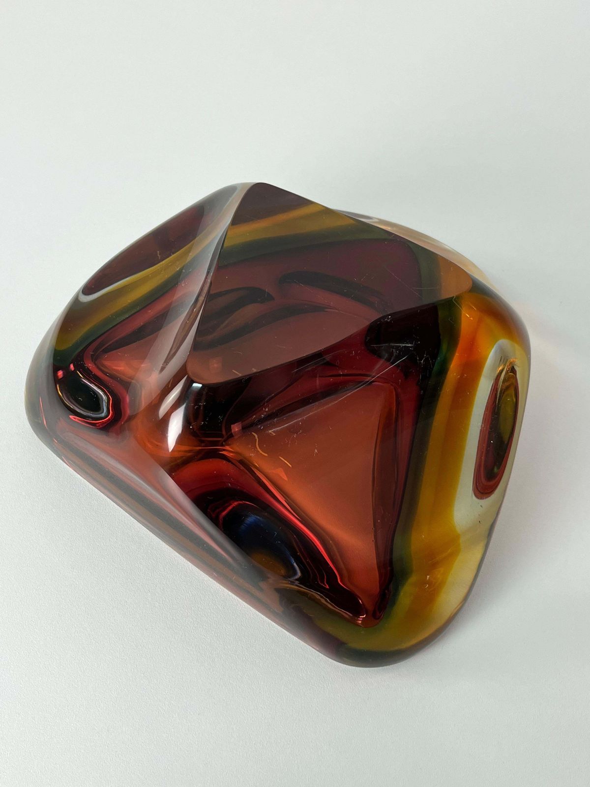 Large Mid Century Murano Glass Ashtray Amber, 1960s photo for sale
