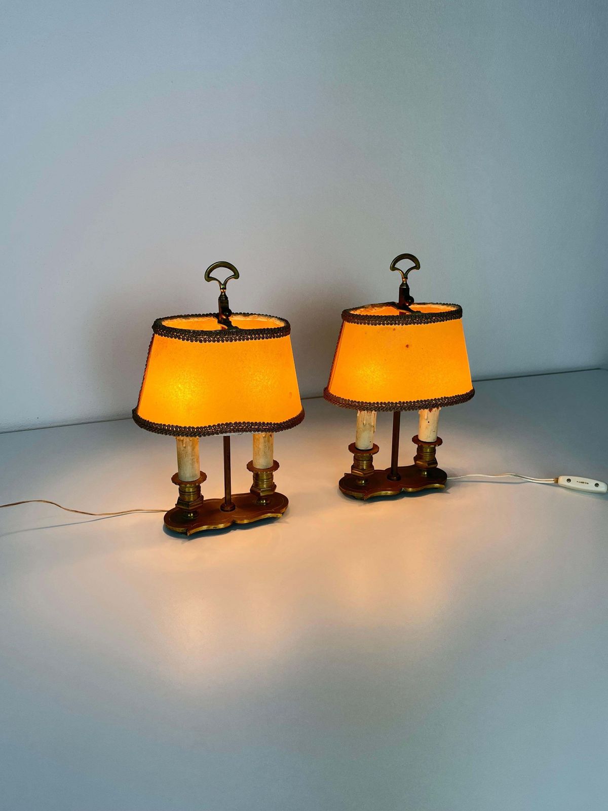 Set Of 2 Mid Century French 2 Light Bedside Lamps, 1950s photo Lighting