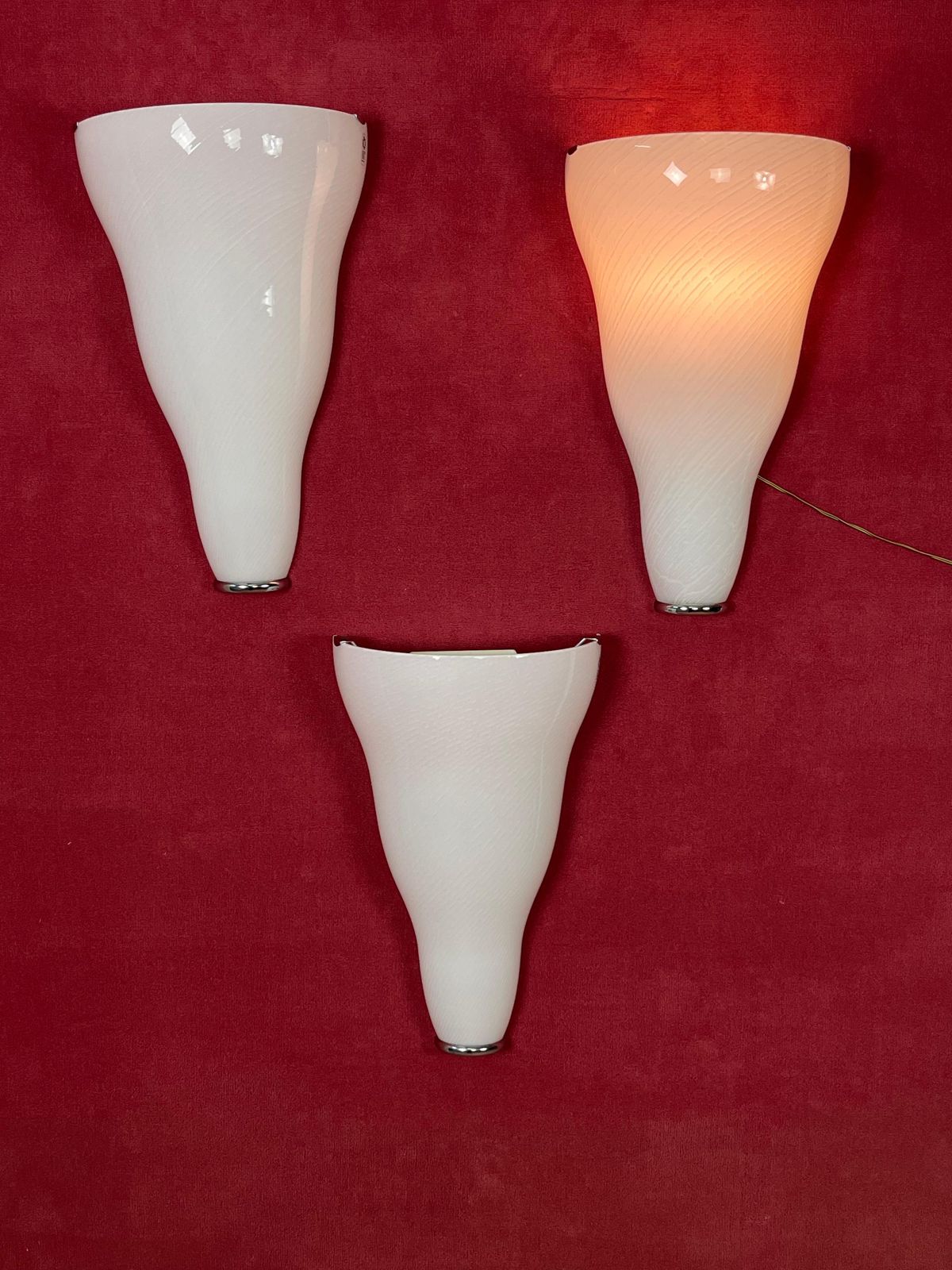 Set Of 3 Large Murano Glass Wall Lamps Leucos, 1980s photo 2056.0