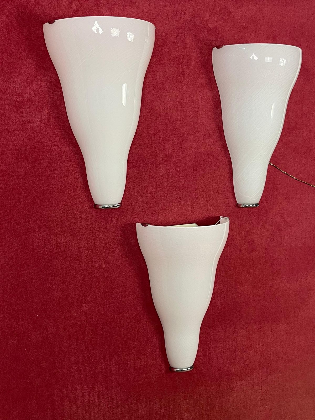 Set Of 3 Large Murano Glass Wall Lamps Leucos, 1980s photo vinterior