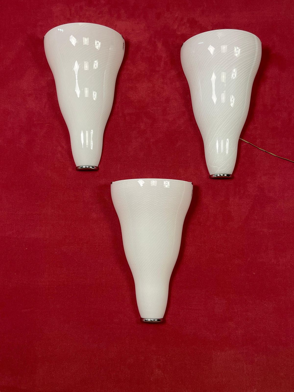 Set Of 3 Large Murano Glass Wall Lamps Leucos, 1980s photo buy