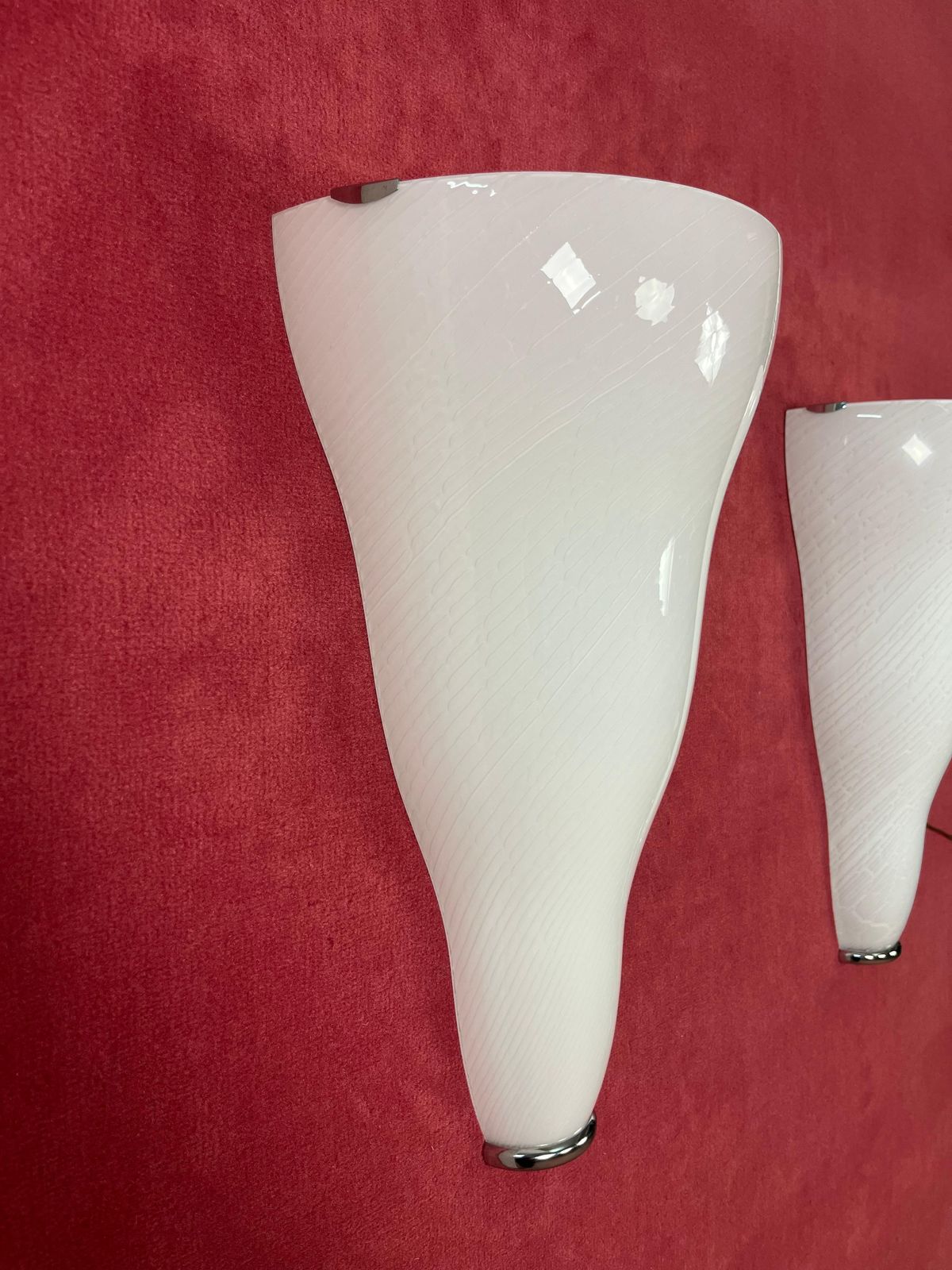 Set Of 3 Large Murano Glass Wall Lamps Leucos, 1980s photo vintage