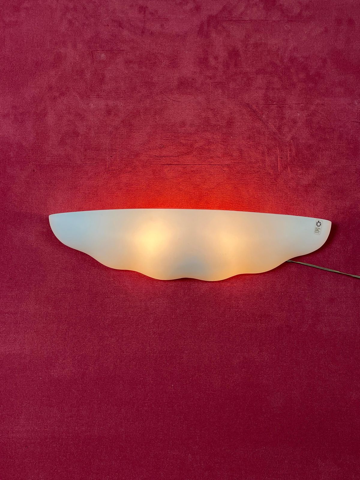 photo for sale Set Of 2 Large Leucos Wall Lamps In Opaline Blown Murano Glass, 1980s