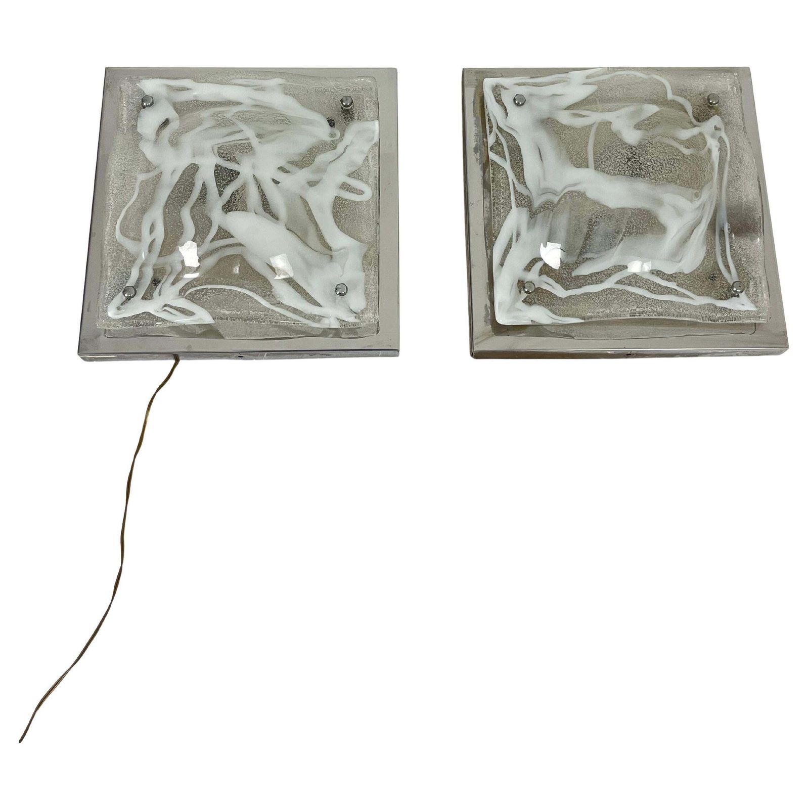 Set Of 2 Murano Glass Wall Lamps Attributed To Toni Zuccheri For Mazzega, 1960s