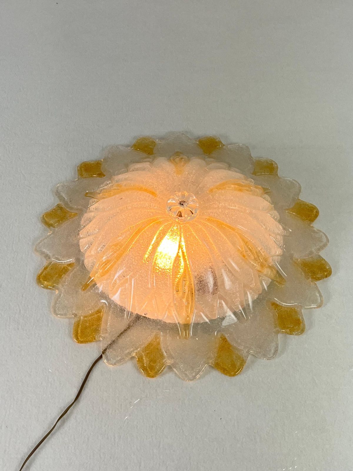 Venetian Ceiling Lamp 2 Lights Murano Glass "Rugiada", 1980s photo furniture