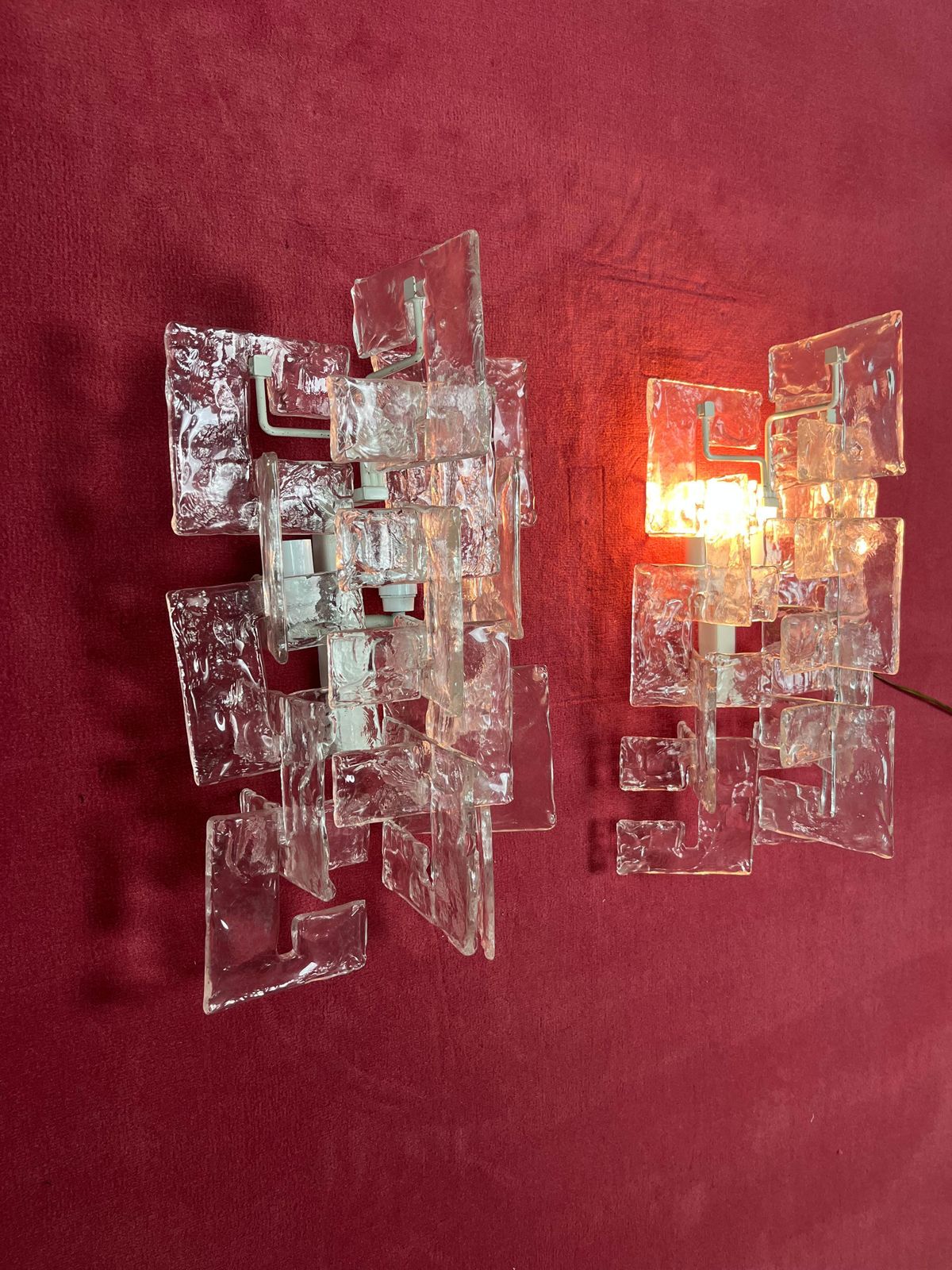 photo for sale Set Of 2 Murano Glass Wall Lamps By Carlo Nason For Mazzega, 1960s