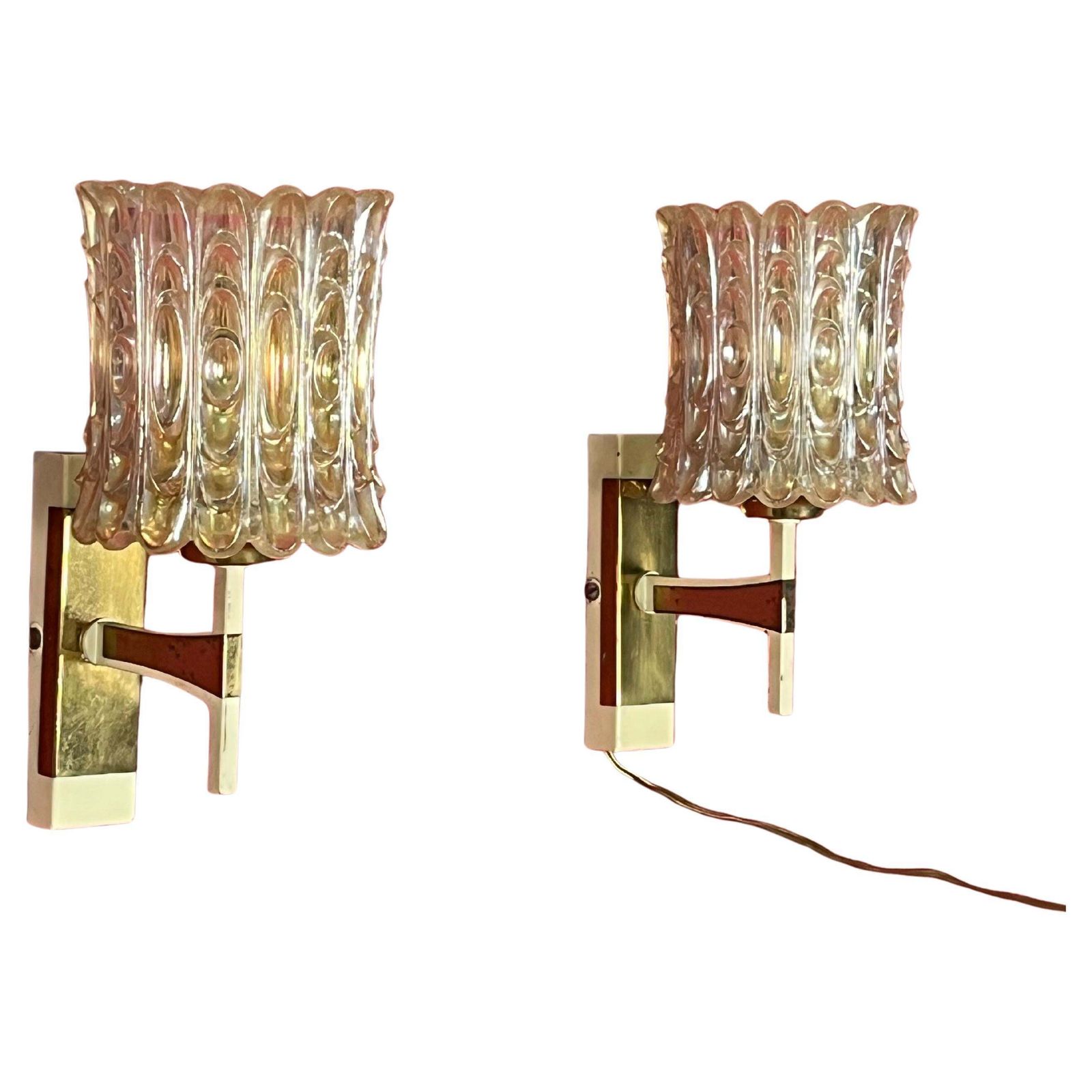 Set Of 2 Mid Century Italian Murano Glass Wall Lamps, 1950s
