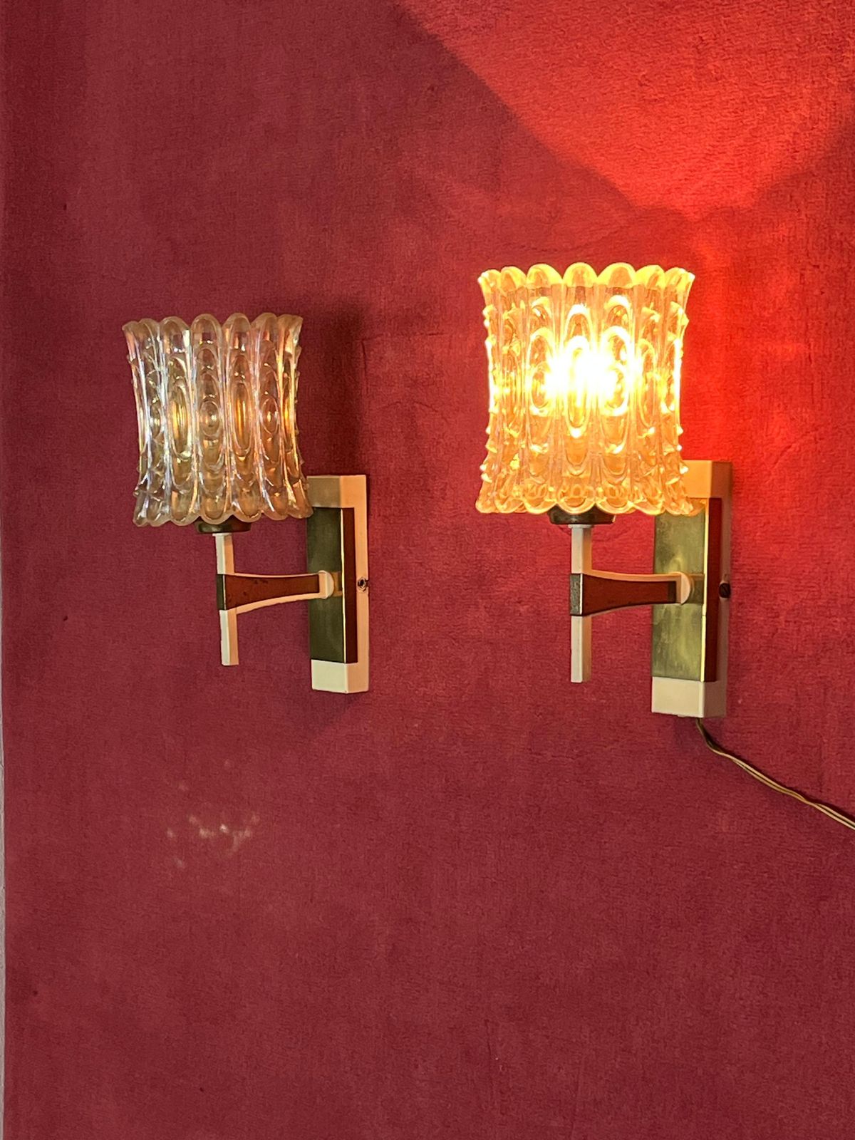 Set Of 2 Mid Century Italian Murano Glass Wall Lamps, 1950s photo vinterior