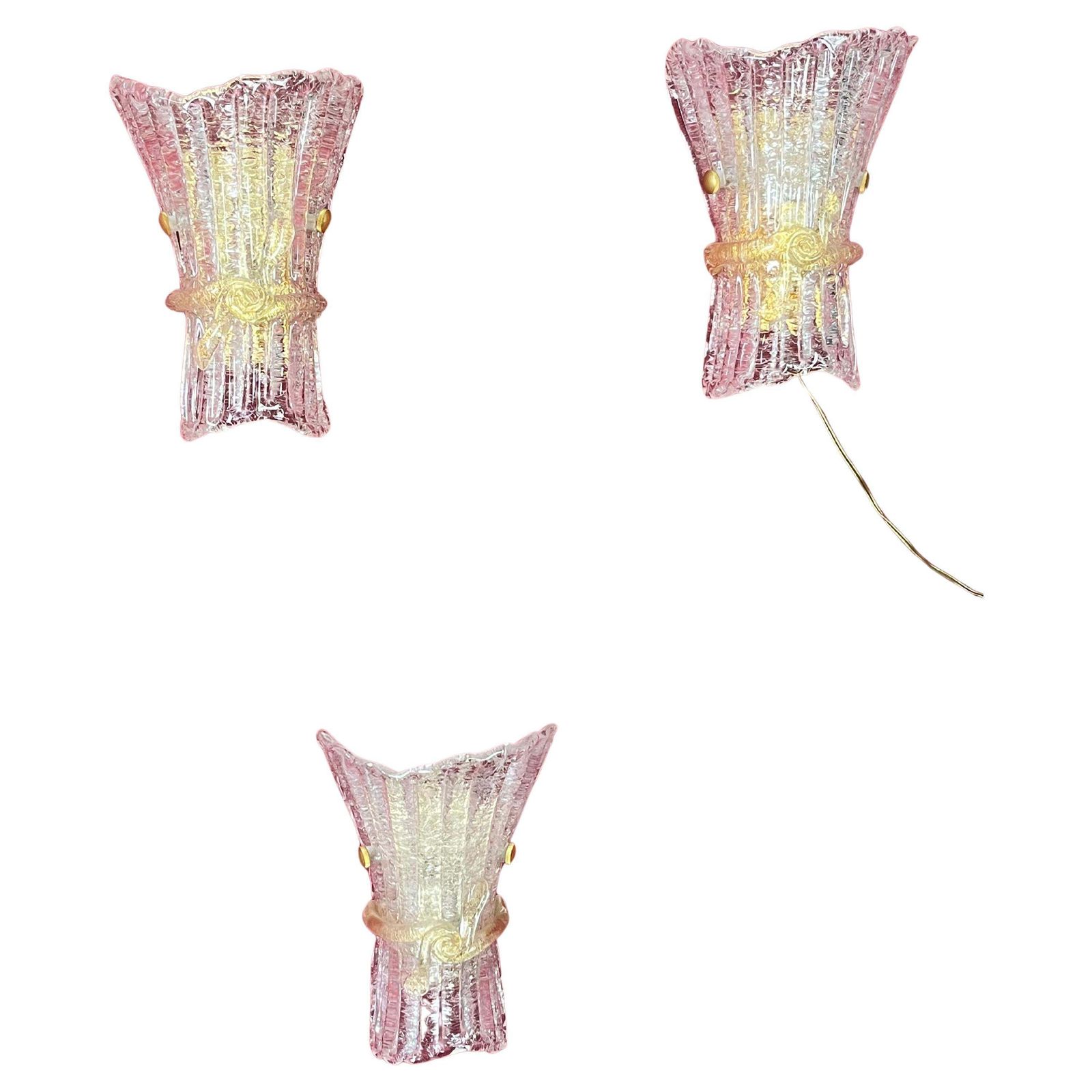 Set Of 3 Mid Century Murano Glass Wall Lamps, 1960s
