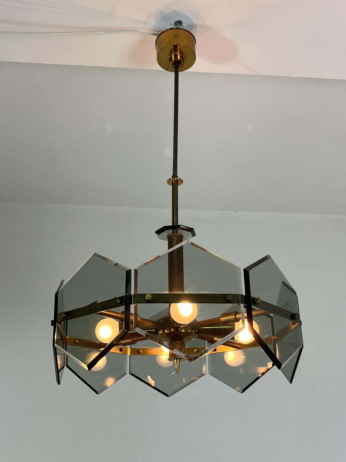4 Light Brass And Murano Glass Chandelier By Gino Paroldo For Fontana Arte, 1960 photo furniture