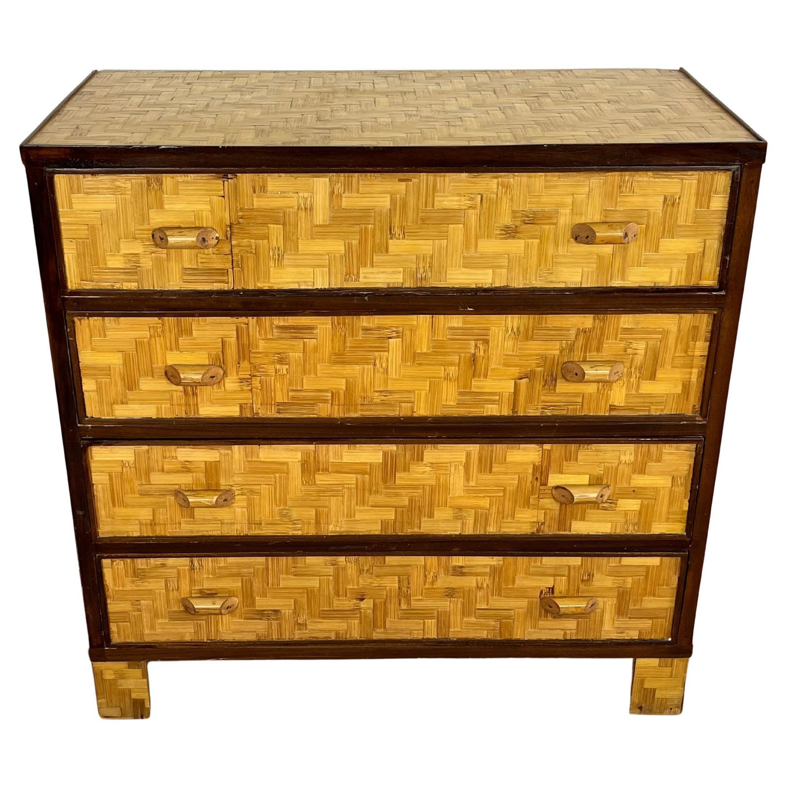 Mid Century Bamboo And Wicker Chest Of Drawers In The Style Of Dal Vera, 1960s