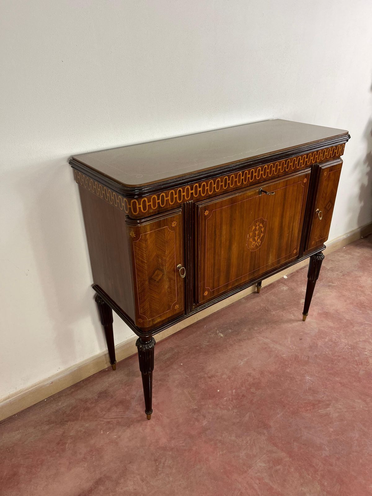 Mid Century Italian Bar Cabinet, Glass Top And Brass Feet, 1950s photo for sale