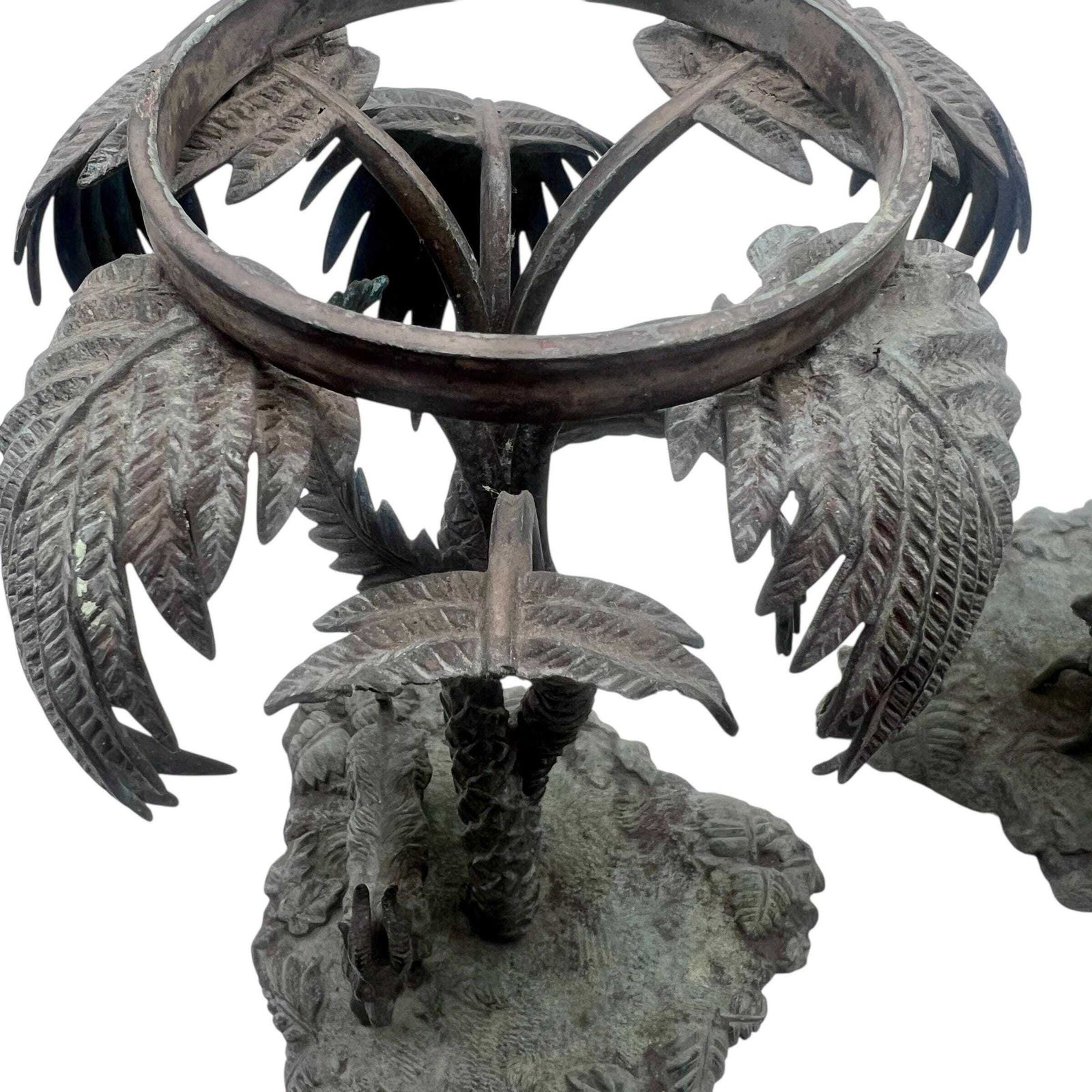 Antique Pair Of Bronze Goats Under Palm Trees   Centrepiece   Table Decor   Dining Room Decor   Home Decor photo vintage