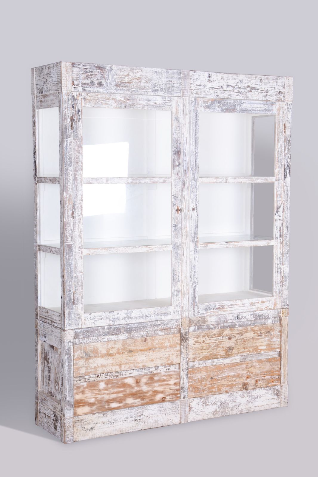 Original Mid Century Bookcase , Spruce And Glass, Provence Style, France, 1960s