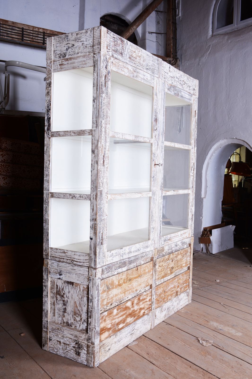 Original Mid Century Bookcase , Spruce And Glass, Provence Style, France, 1960s photo furniture