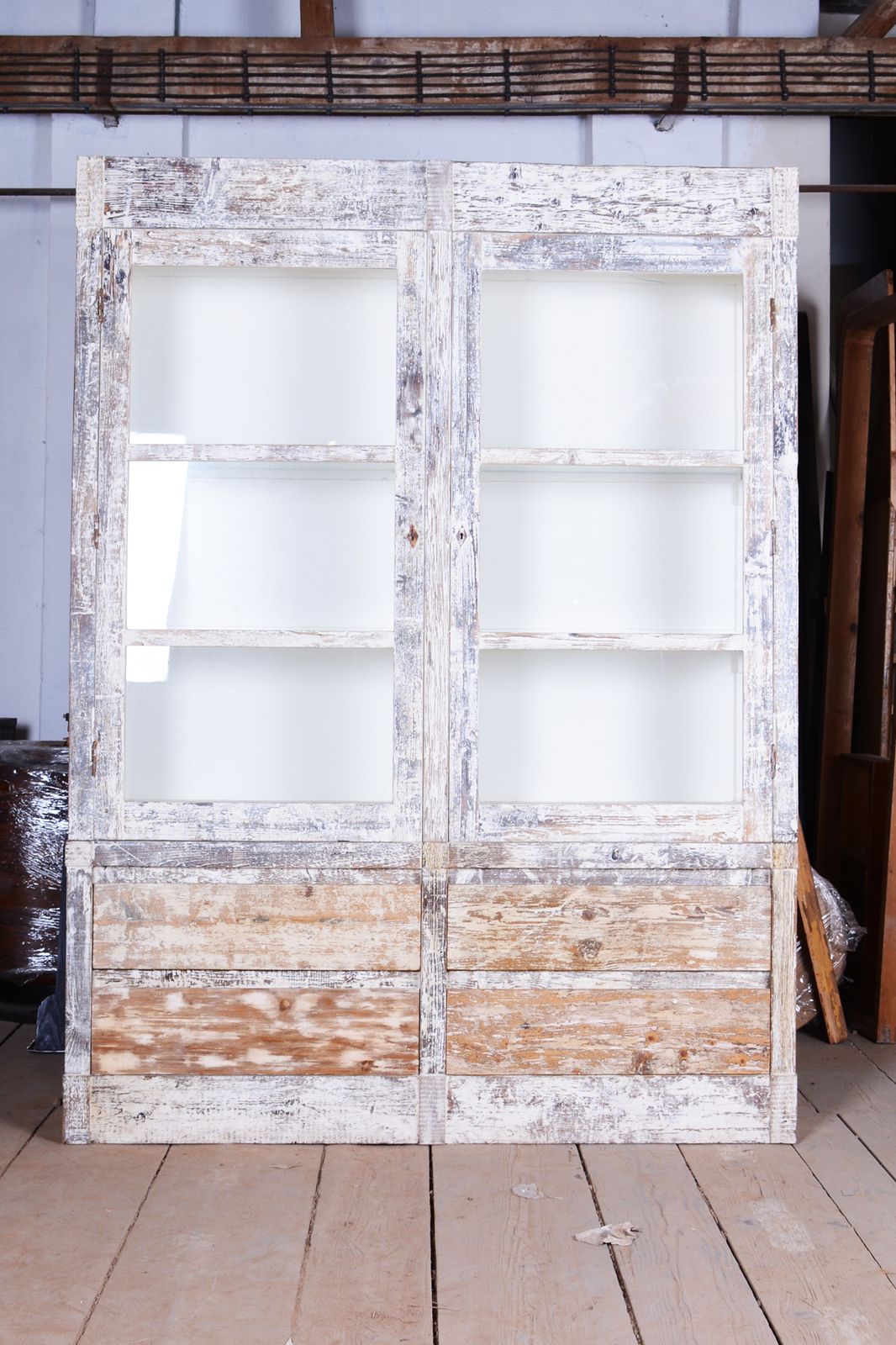 Original Mid Century Bookcase , Spruce And Glass, Provence Style, France, 1960s photo Furniture