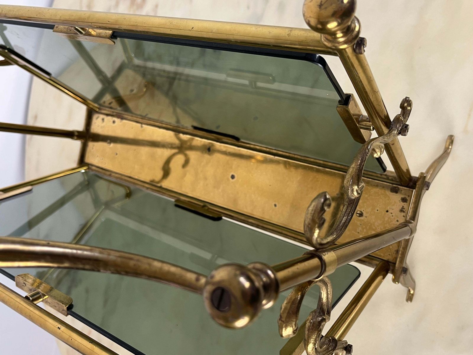 Magazine Rack In Brass And Smoked Glass, France, 1960 photo vinterior