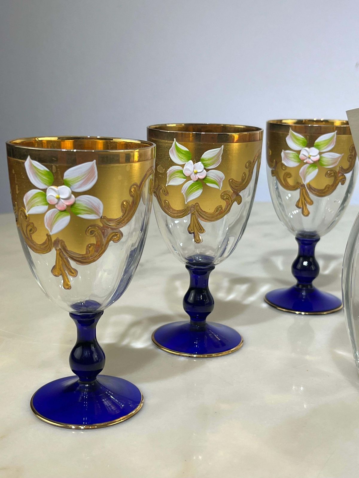 Set Of Bottle And Six Glasses In Hand Painted Murano Glass In 24 Kt Gold, 1970s photo Home Decor